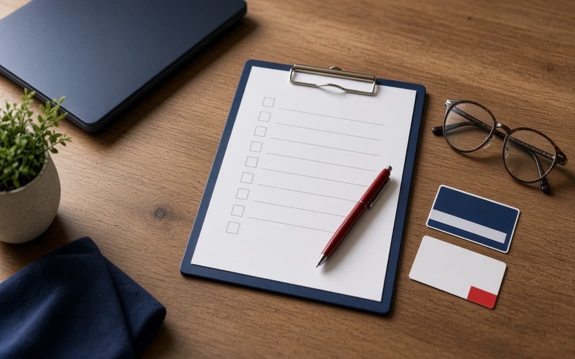 Checklist and documents arranged for a healthcare plan review